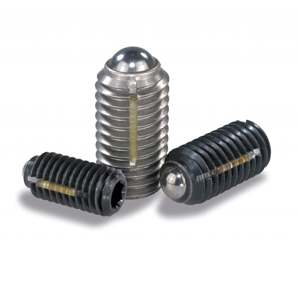 Spring plunger "Long-Lok" secured, bead and hexagonal socket