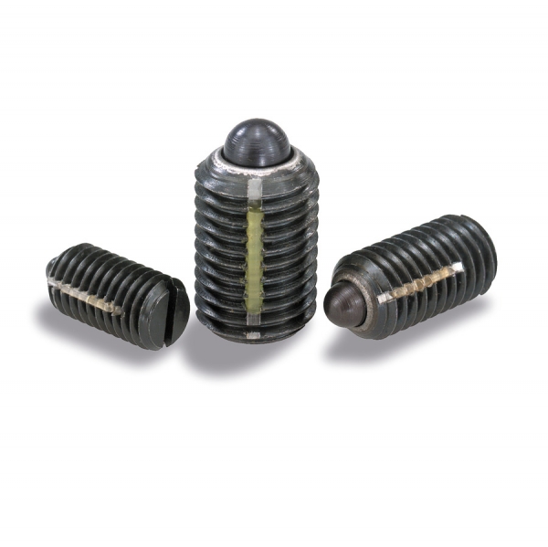 Spring plunger "Long-Lok" secured, pressure pin and slot